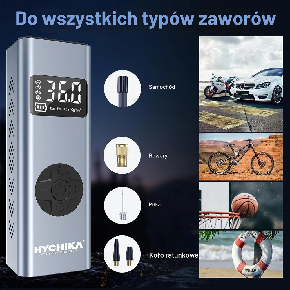 HYCHIKA nešiojamas elektrinis oro kompresorius 12 V, 6000 mAh, 150 PSI, MS22C-002
