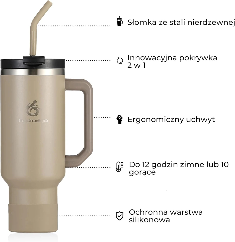 hydro2go termopuodelis 1,2 l su šiaudeliu, rankena ir sandariu dangteliu 40oz Tumbler