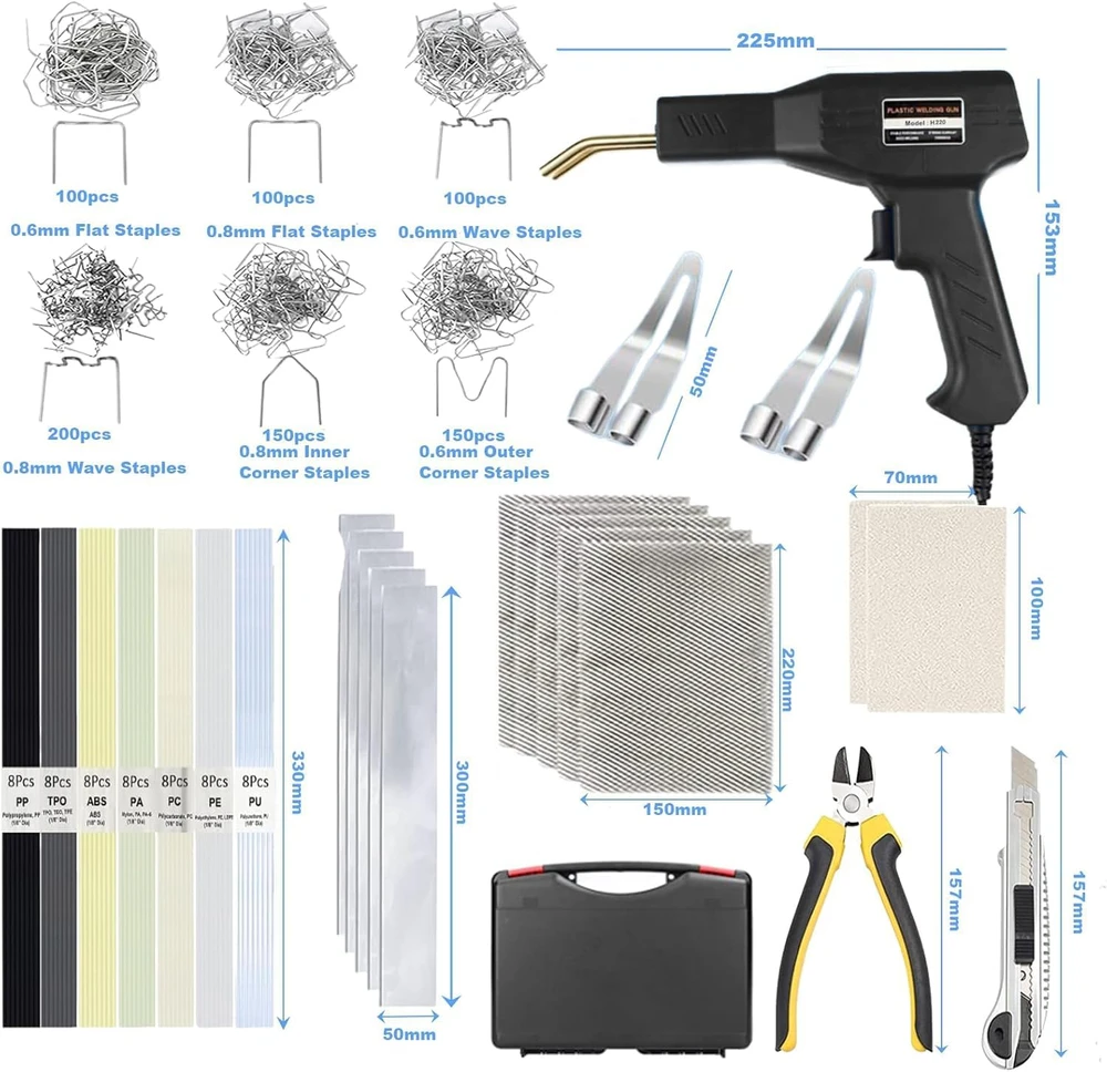 HYHJMISTY plastikų suvirinimo aparatas 220 W su 800 kabėmis ir 56 strypais H220
