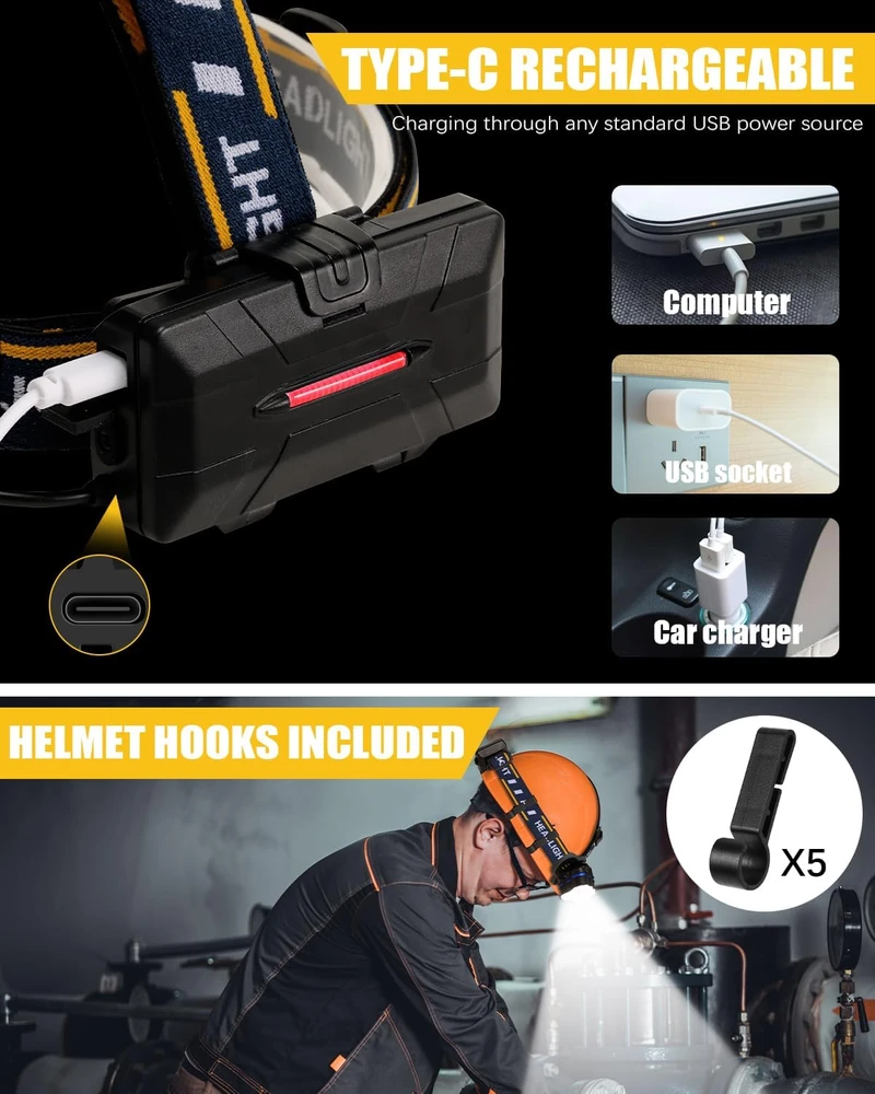 Hyted įkraunamas LED galvos žibintas 18000 lm, IPX4, 8 režimų