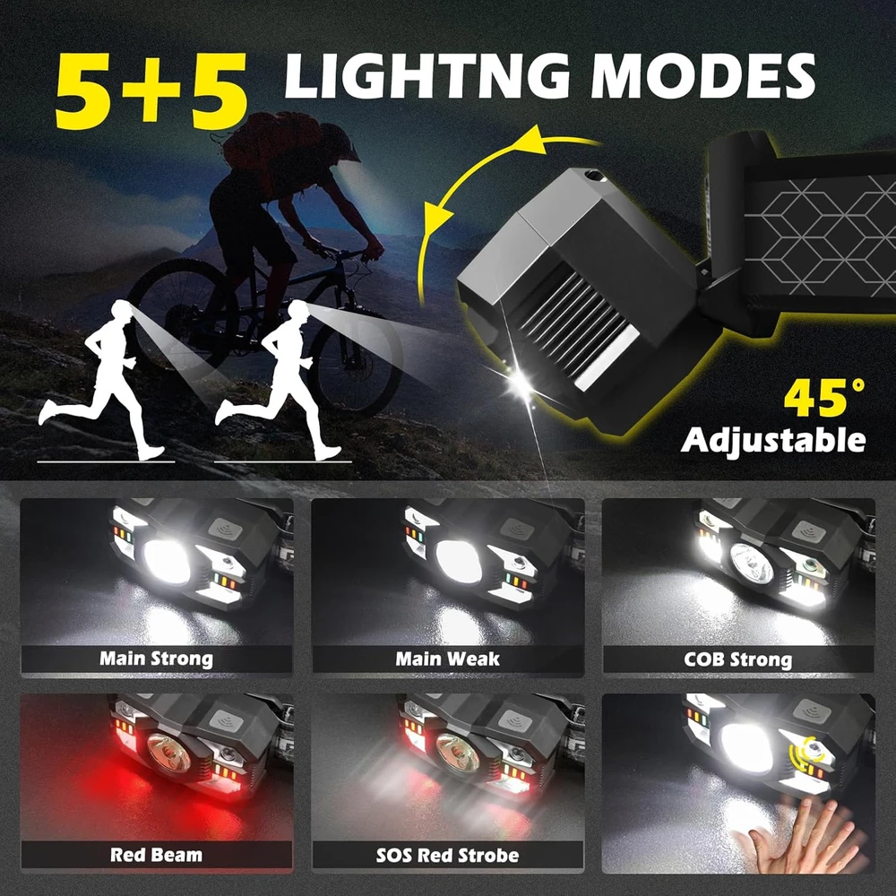Hyted žibintuvėlis ant galvos, LED, 2000 lm, įkraunamas, 10 režimų, IPX5, ZL-009, 2 vnt.