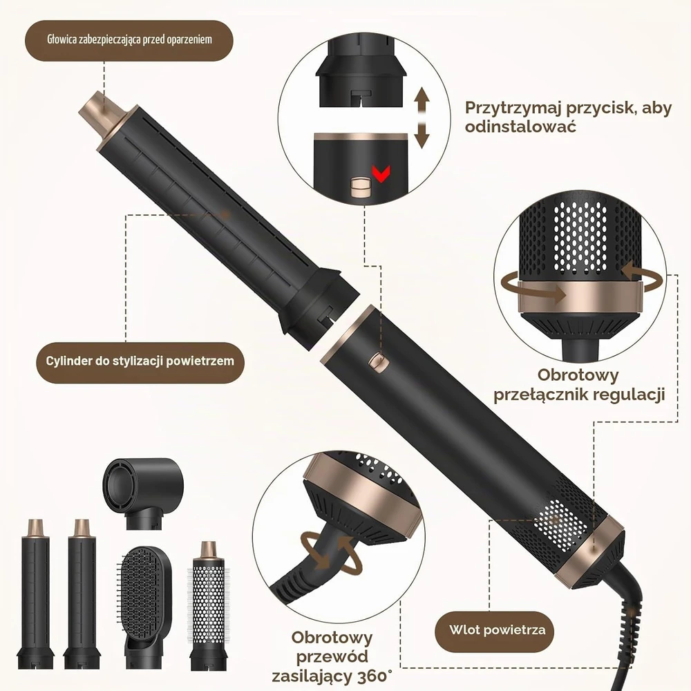 hzuisst 5 viename plaukų formavimo prietaisas 1000 W su 32 mm garbanojimo antgaliais wh-rb4851t