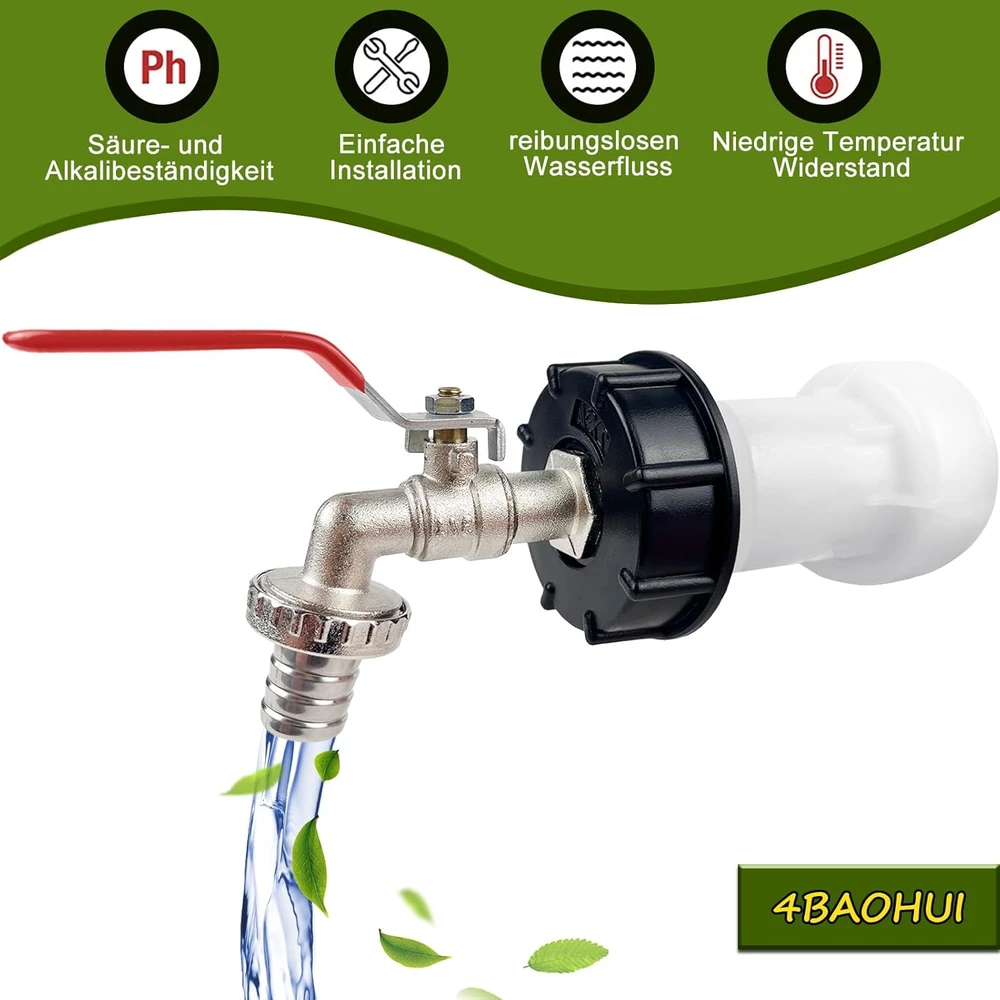 IBC talpyklos krano ir adapterio rinkinys, žalvaris ir PE, S60x6, 3/4 colio sriegis, prailginimas