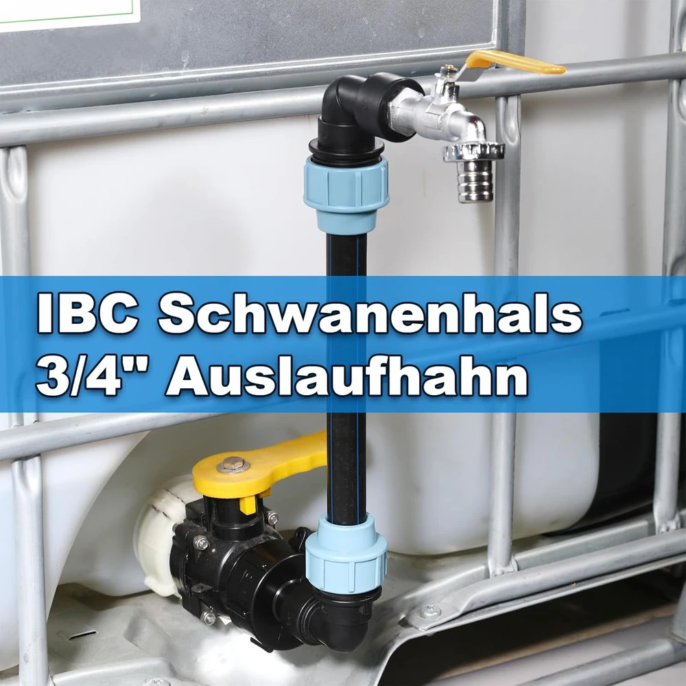 IBC vandens talpos kranas 3/4 colio S60x6, žąsies kaklo formos, žalvaris ir PE, adapteris