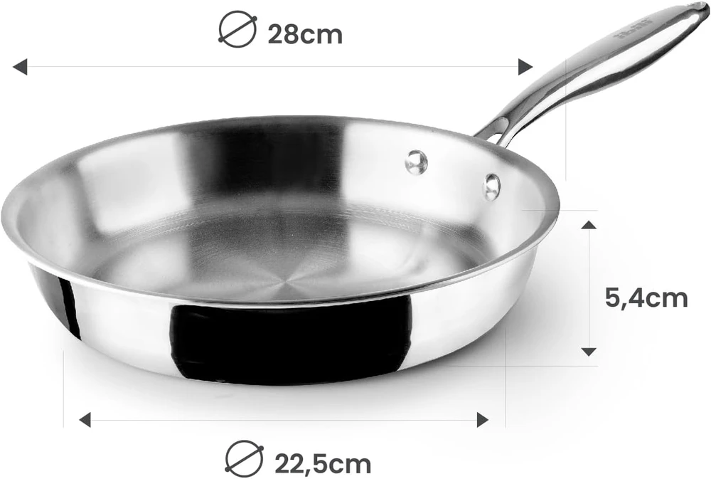 IBILI trijų sluoksnių nerūdijančio plieno keptuvė be dangos, 28 cm, Triply Natural 652928