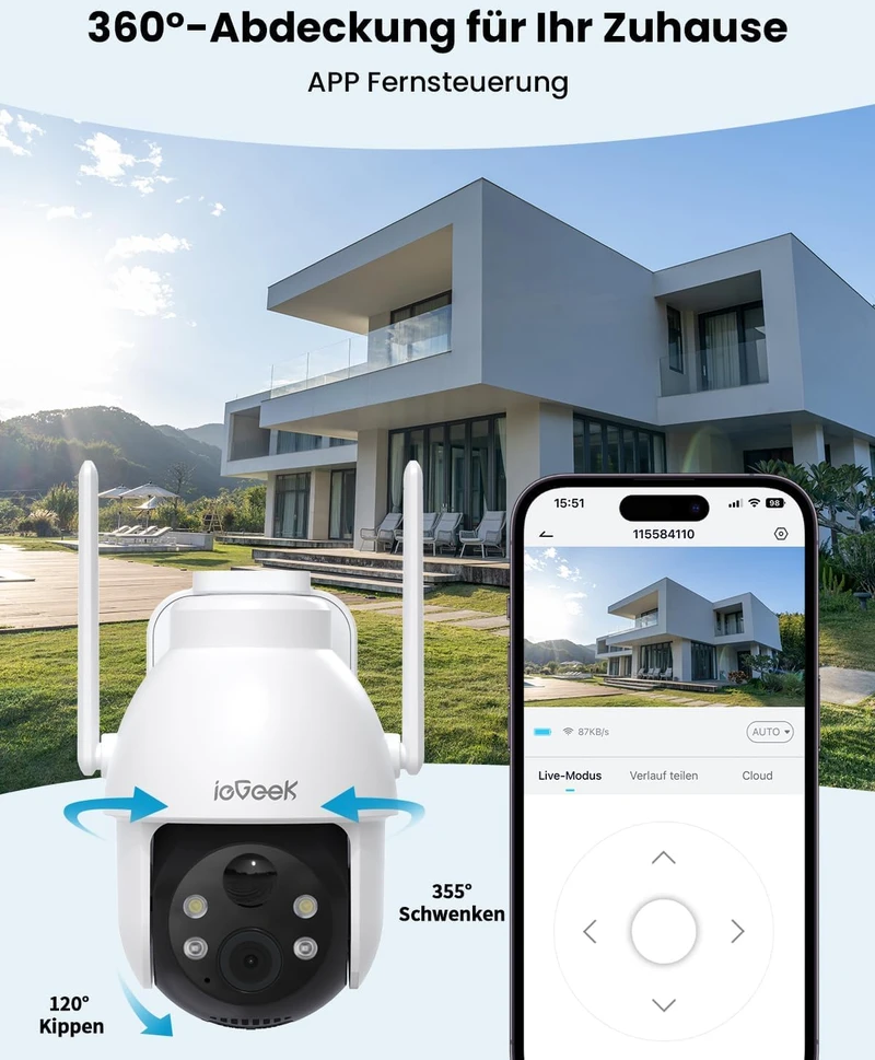 ieGeek lauko Wi-Fi apsaugos kamera 2K su saulės panele ir pasukimu ZY-C2