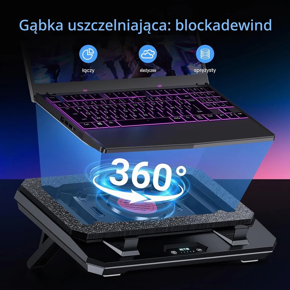 IETS GT300B1 nešiojamojo kompiuterio aušinimo stovas su turboventiliatoriumi, 10–17 col.