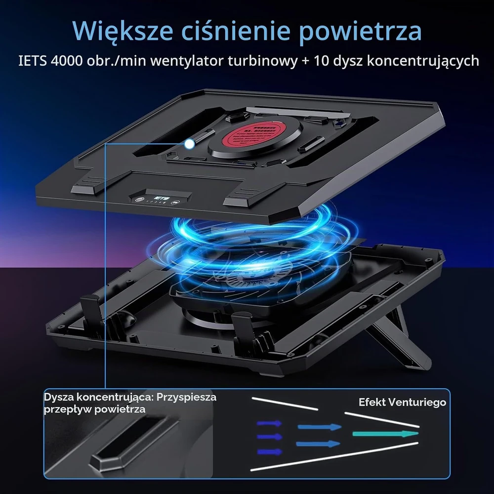 IETS GT300B1 nešiojamojo kompiuterio aušinimo stovas su turboventiliatoriumi, 10–17 col.