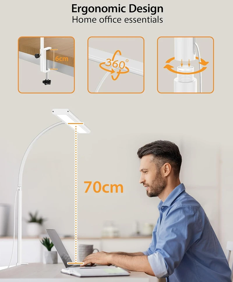 iFalarila LED stalinė lempa su spaustuku, 160 LED, USB, 360° reguliavimas, TBL727-BK