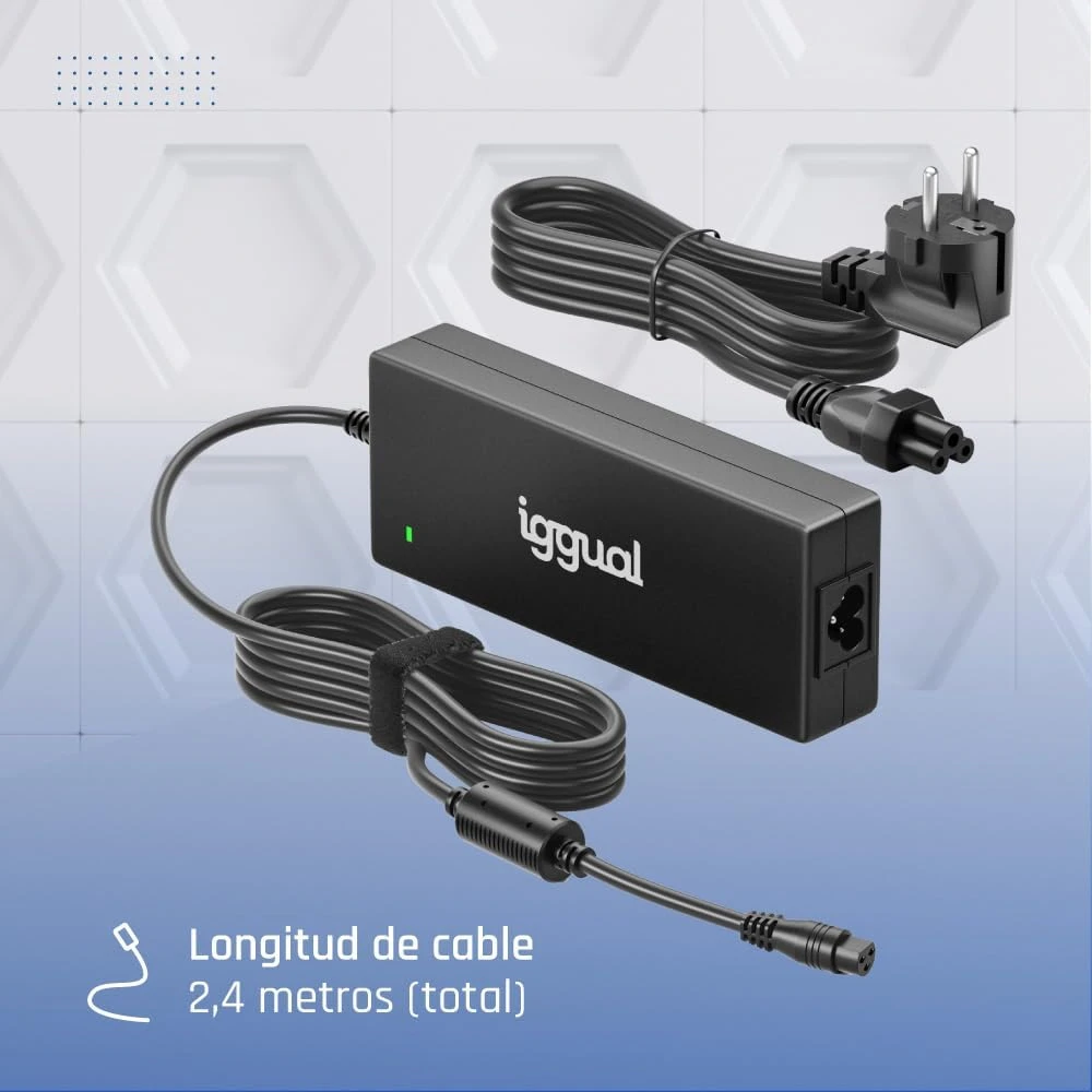 iggual universalus nešiojamųjų kompiuterių įkroviklis 240 W, 6 keičiami kištukai, 18–20 V, 12 A, 2.4 m laidu, CUA-6T-240 W