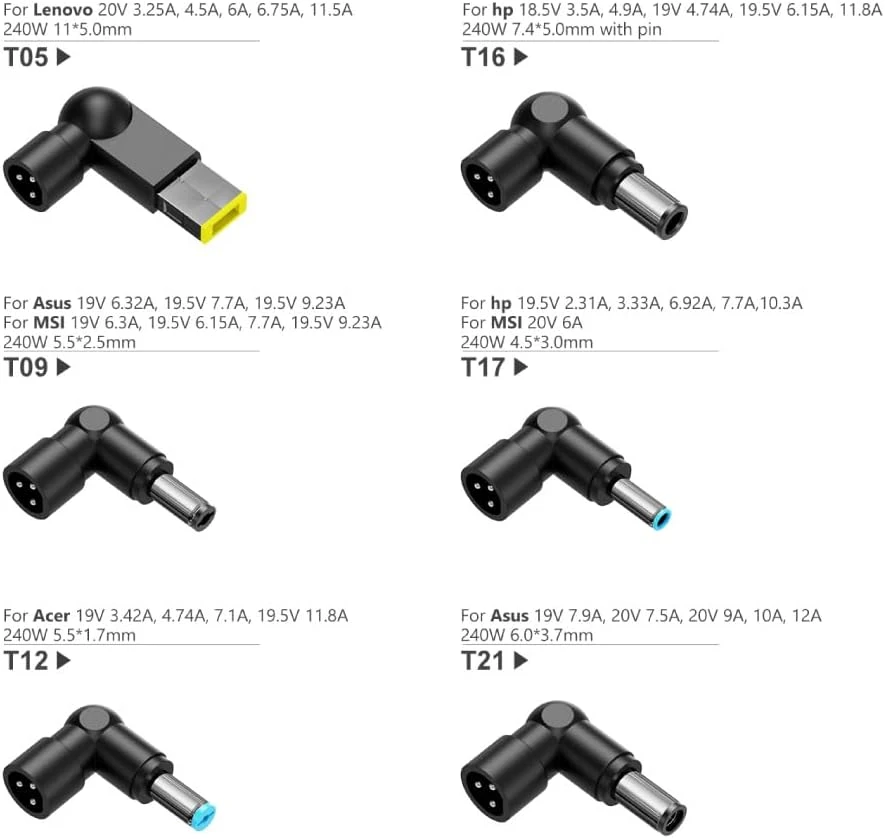 iggual universalus nešiojamųjų kompiuterių įkroviklis 240 W, 6 keičiami kištukai, 18–20 V, 12 A, 2.4 m laidu, CUA-6T-240 W