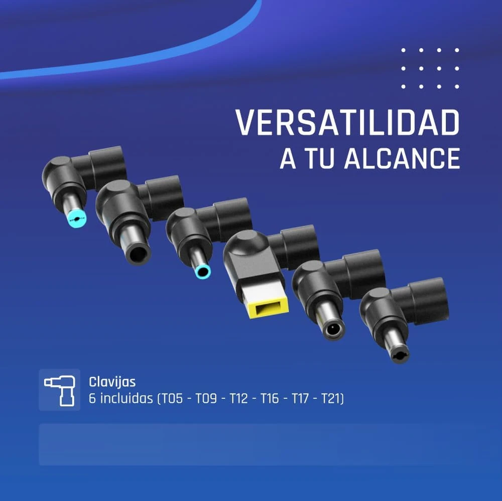 iggual universalus nešiojamųjų kompiuterių įkroviklis 240 W, 6 keičiami kištukai, 18–20 V, 12 A, 2.4 m laidu, CUA-6T-240 W