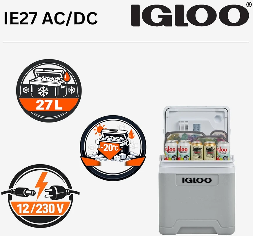 Igloo termoelektrinis automobilinis šaldytuvas 27 l, 12 V / 230 V, Eco/Max režimai, Ie27 Ac/Dc