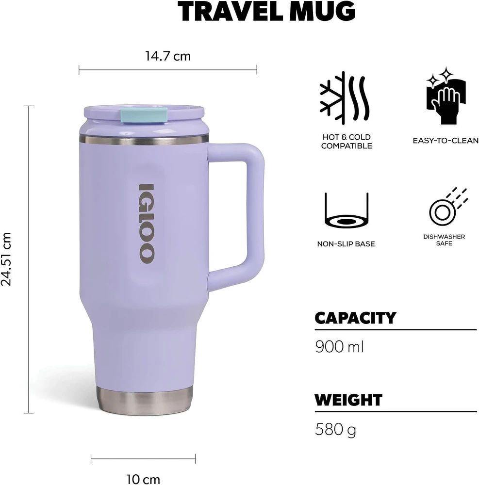 Igloo termopuodelis 900 ml iš nerūdijančiojo plieno su šiaudeliu, 00071403