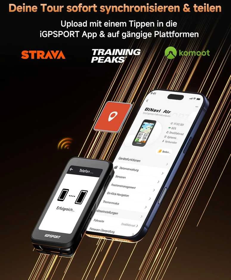 iGPSPORT belaidis dviračio kompiuteris su 3 colių LCD ekranu ir Bluetooth BiNavi Air