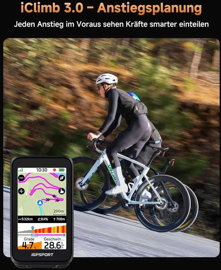 iGPSPORT belaidis dviračio kompiuteris su 3 colių LCD ekranu ir Bluetooth BiNavi Air