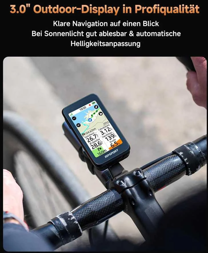 iGPSPORT belaidis dviračio kompiuteris su 3 colių LCD ekranu ir Bluetooth BiNavi Air