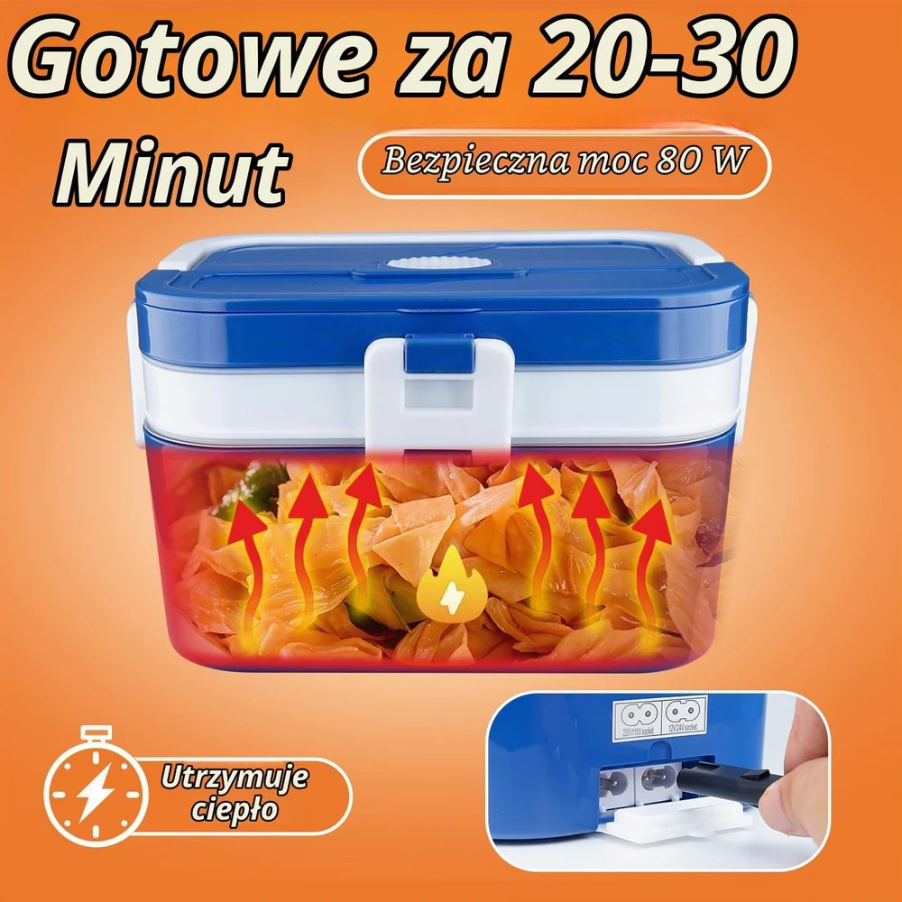 ihakkason elektrinė priešpiečių dėžutė su šildymu 80 W, 1,8 l, 12 V/24 V/220 V