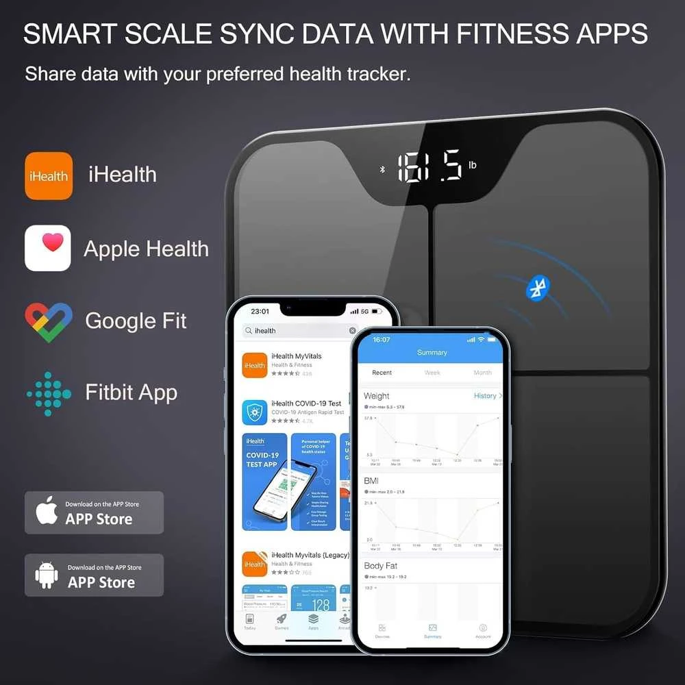 iHealth | Belaidės kūno sudėties svarstyklės | Nexus Pro | Maksimalus svoris (keliamoji galia) 181 kg | Kūno masės indekso (KMI) matavimas | Juodas