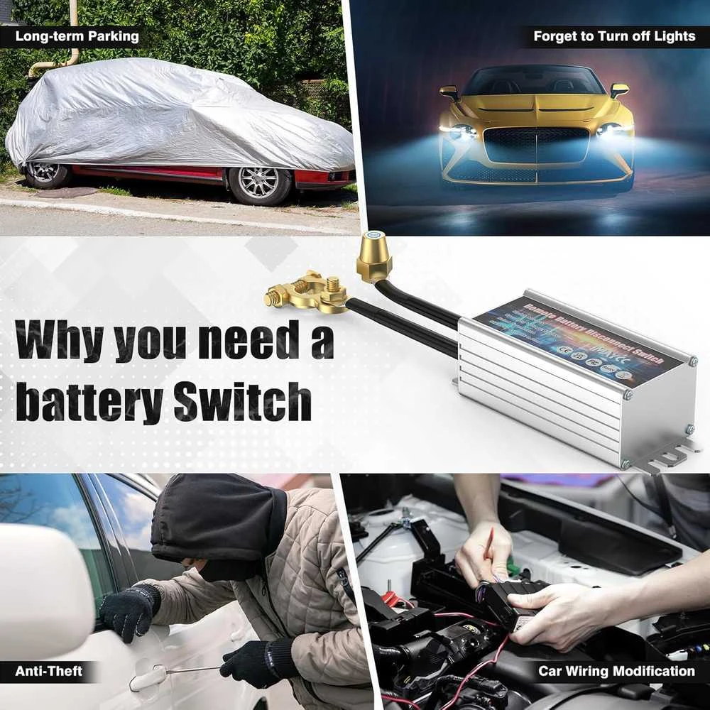 IMAYCC bevielis automobilio akumuliatoriaus atjungiklis, nuotolinis 12 V 120 A išjungiklis, apsauga nuo išsikrovimo