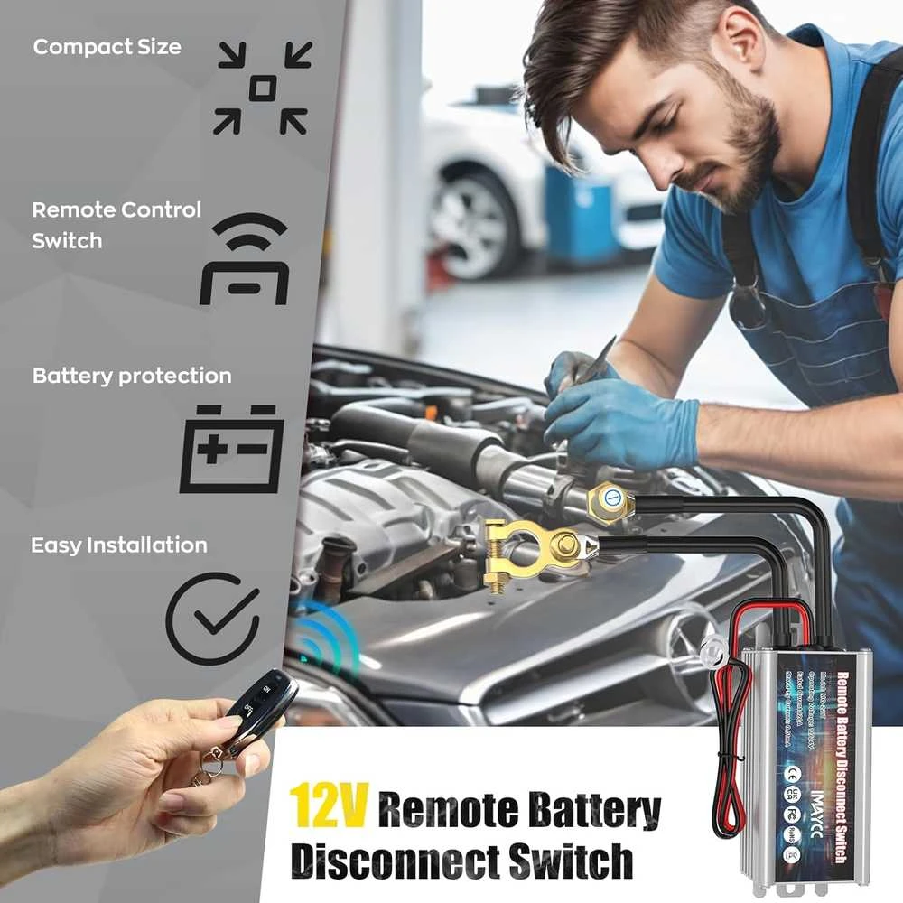 IMAYCC bevielis automobilio akumuliatoriaus atjungiklis, nuotolinis 12 V 120 A išjungiklis, apsauga nuo išsikrovimo