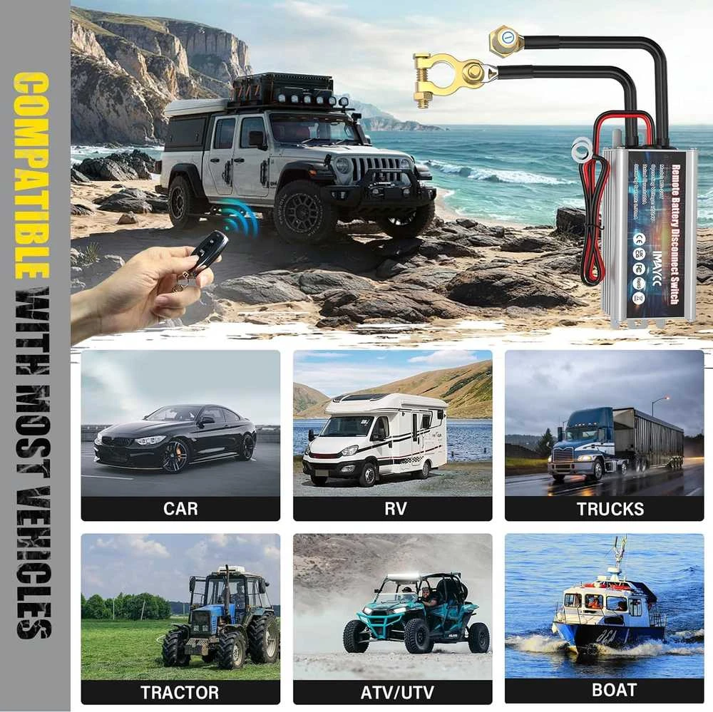 IMAYCC bevielis automobilio akumuliatoriaus atjungiklis, nuotolinis 12 V 120 A išjungiklis, apsauga nuo išsikrovimo