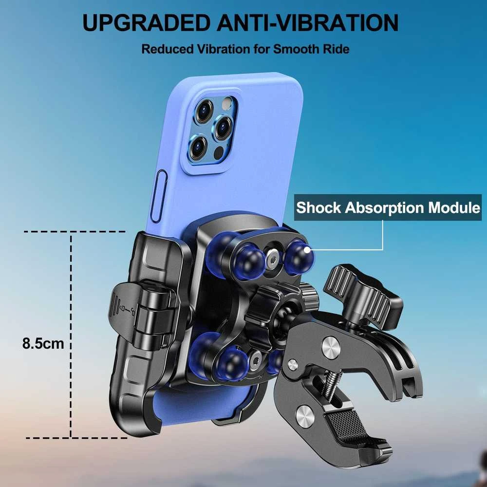 iMESTOU antivibracinis telefono laikiklis motociklui, 13.7–18.3 cm, tvirtinimas ant vairo, M8SP