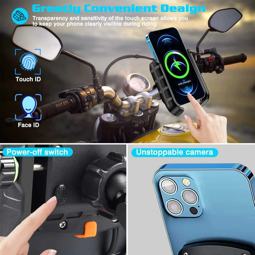 iMESTOU laikiklis motociklui, QC3.0, 15 W, USB-C, M9S modelis