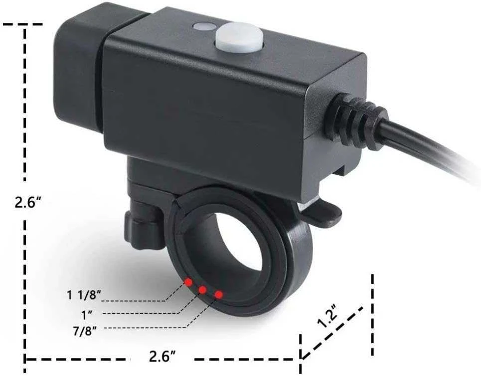 iMESTOU motociklinė USB įkrovimo stotelė, 2 x USB, 5 V 2.1 A, atspari vandeniui, su jungikliu, ck02