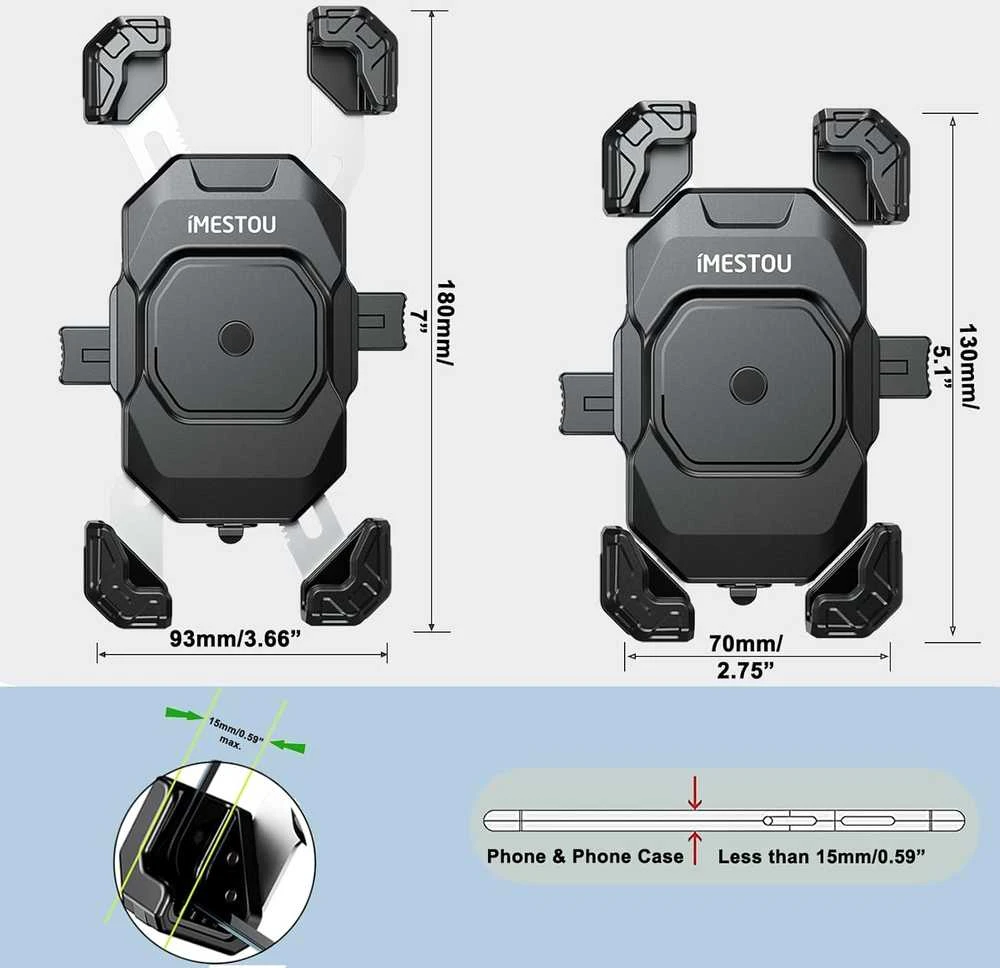 iMESTOU motociklo telefono laikiklis su belaidžiu ir USB-C įkrovimu 36 W, tinka 14–18,3 cm telefonams, M11