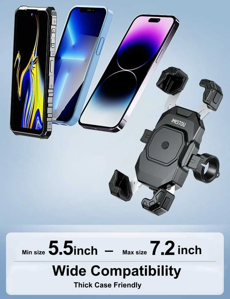 iMESTOU motociklo telefono laikiklis su belaidžiu ir USB-C įkrovimu 36 W, tinka 14–18,3 cm telefonams, M11