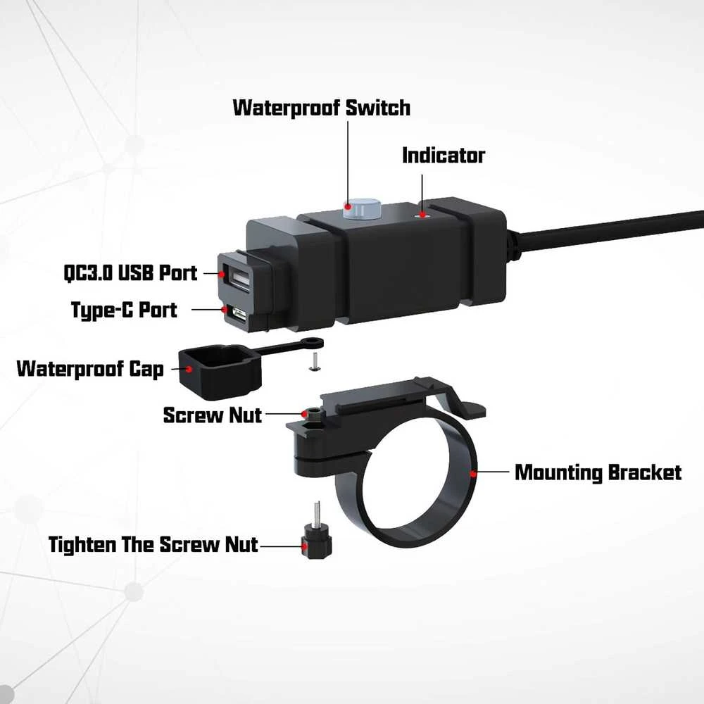 iMESTOU SAE į USB adapteris motociklui, 2 x USB 2,4 A, įmontuotas voltmetras, OT-2