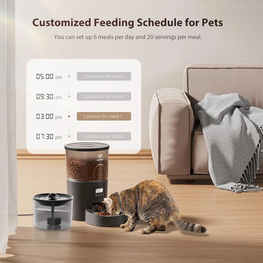 IMIPAW automatinis 2-in-1 pašaras ir vandens fontanas katėms, programuojamas, 3 l talpa, IP-W03K