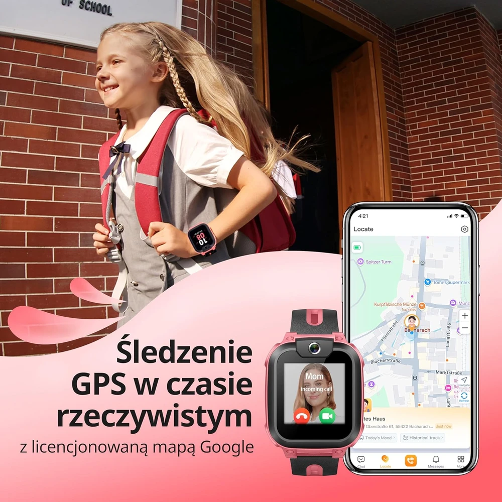 imoo vaikų išmanusis laikrodis su GPS, 4G, vaizdo skambučiais, vandeniui atsparus, Z1 rožinis