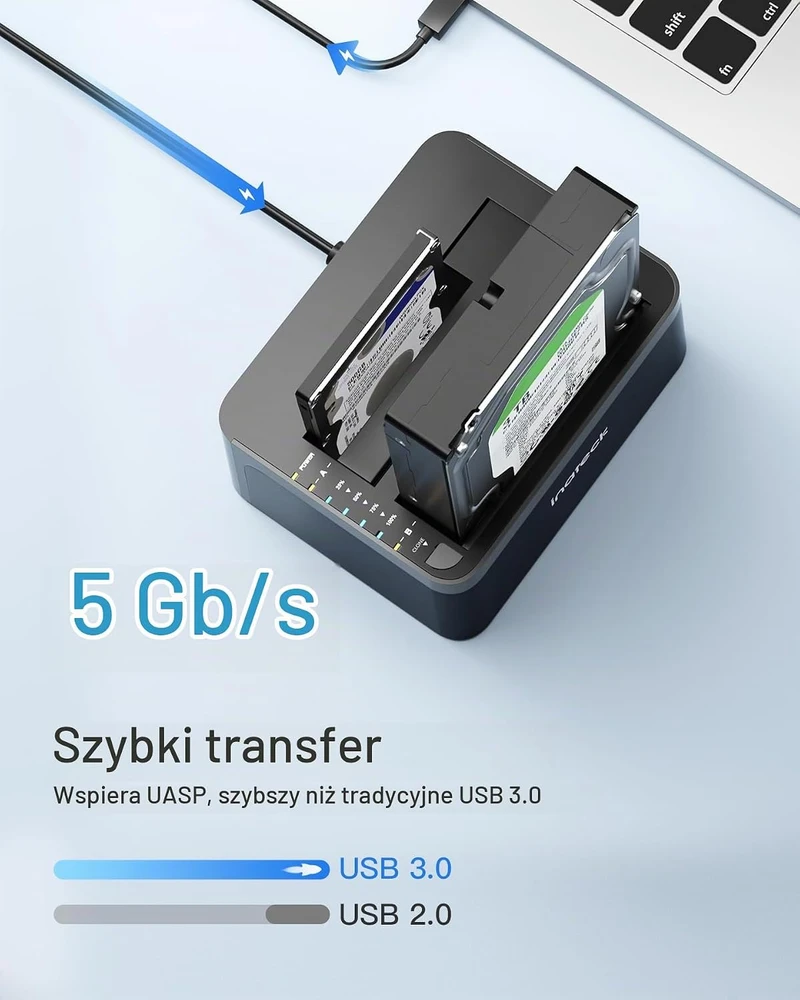 Inateck dviejų lizdų SATA HDD/SSD dokavimo stotelė USB 3.0 su autonominiu klonavimu SA02002-BK