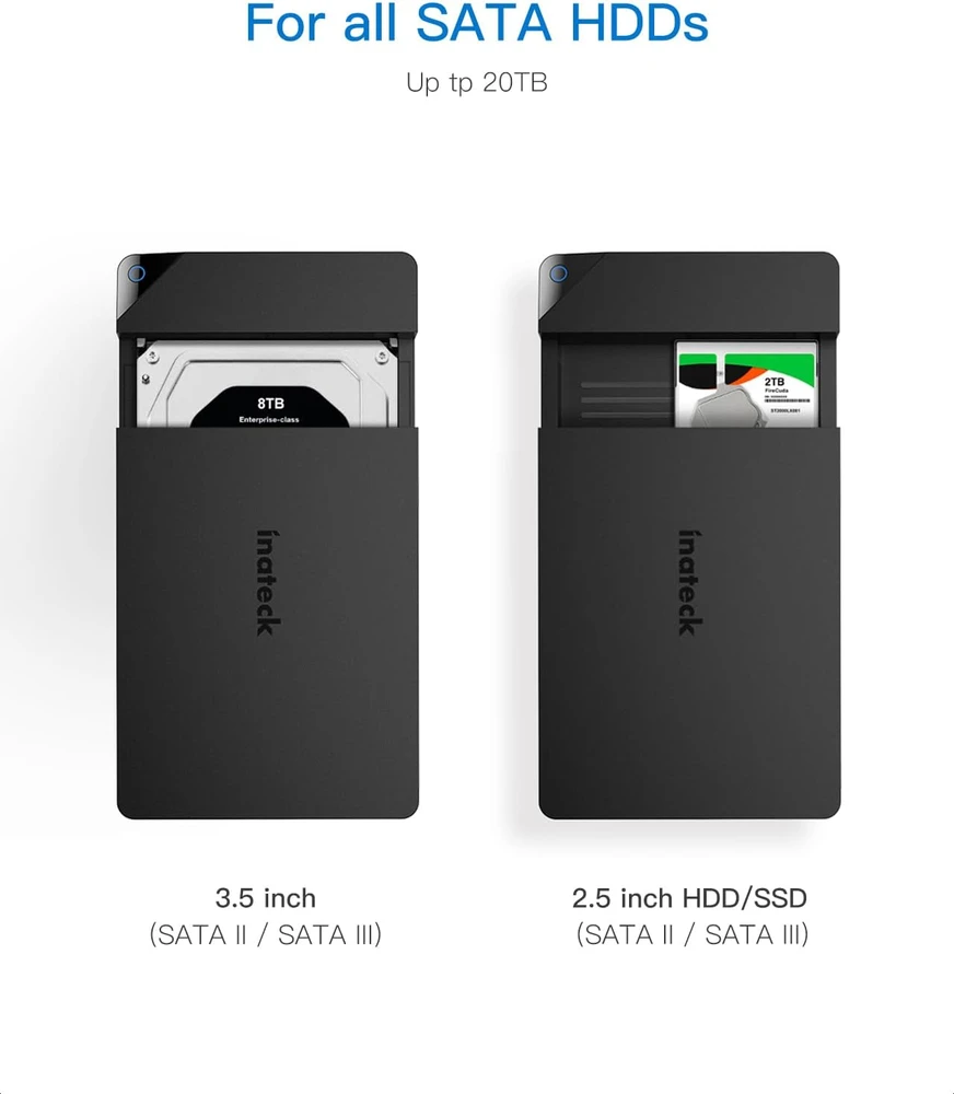 Inateck išorinis SATA HDD ir SSD dėklas 2.5/3.5 col., USB 3.0, 20 TB, FE3002