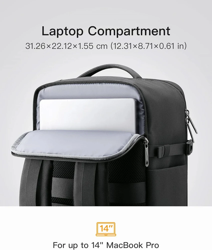 Inateck kelioninė kuprinė, 20 l, neperšlampama, 14 colių nešiojamojo kompiuterio skyrius, BP03005-13-BK