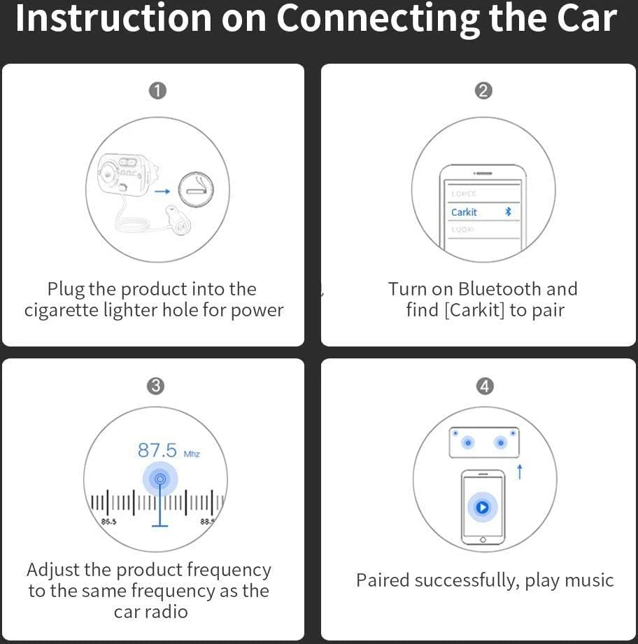 INF automobilinis Bluetooth FM siųstuvas Bluetooth 5.0 su 2 USB jungtimis, AUX ir LED