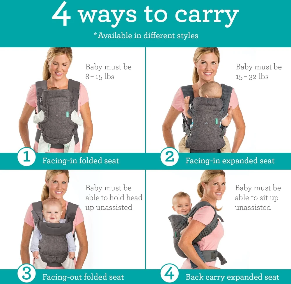Infantino kūdikio nešioklė Flip 4 viename su ergonomine sėdyne, 3,6–14,5kg, 200183-03