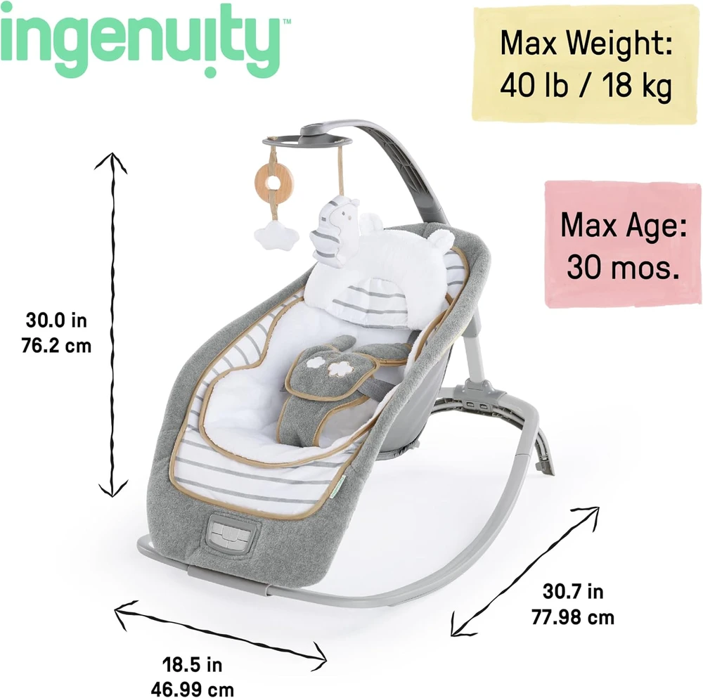 Ingenuity kūdikio gultukas-sūpynės Bella Teddy su vibracija, 10986-3-W11