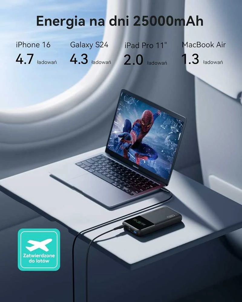 INIU 25000mAh 140W nešiojamas maitinimo bankas su 2x USB-C ir USB-A, juodas