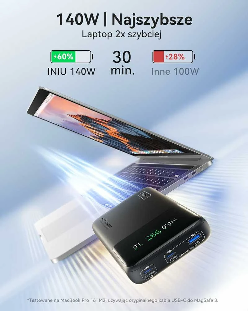 INIU 25000mAh 140W nešiojamas maitinimo bankas su 2x USB-C ir USB-A, juodas