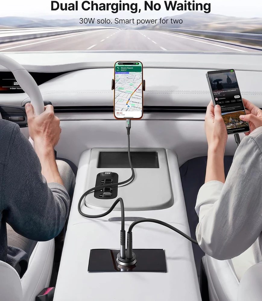 INIU automobilinis įkroviklis 60 W su USB-C ir USB-A, PD bei QC 3.0 greituoju įkrovimu