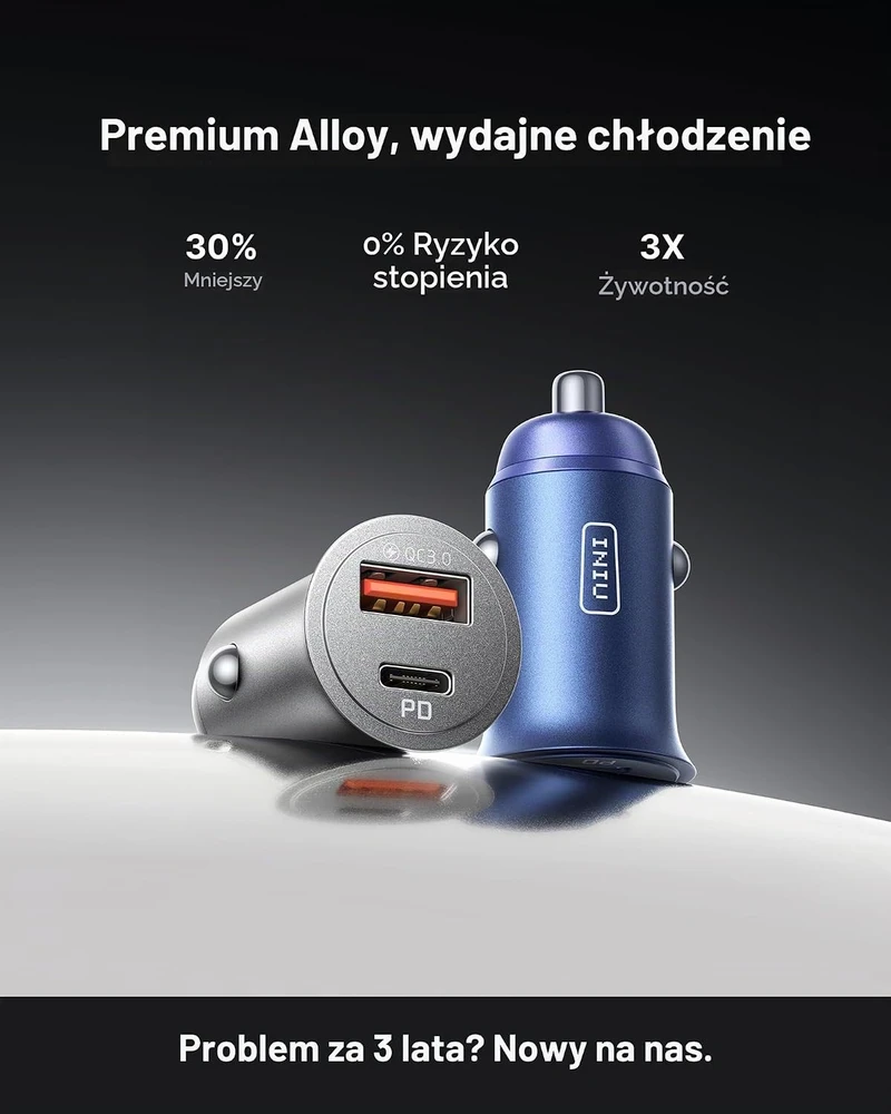 INIU automobilinis įkroviklis 60 W su USB-C ir USB-A, PD bei QC 3.0 greituoju įkrovimu
