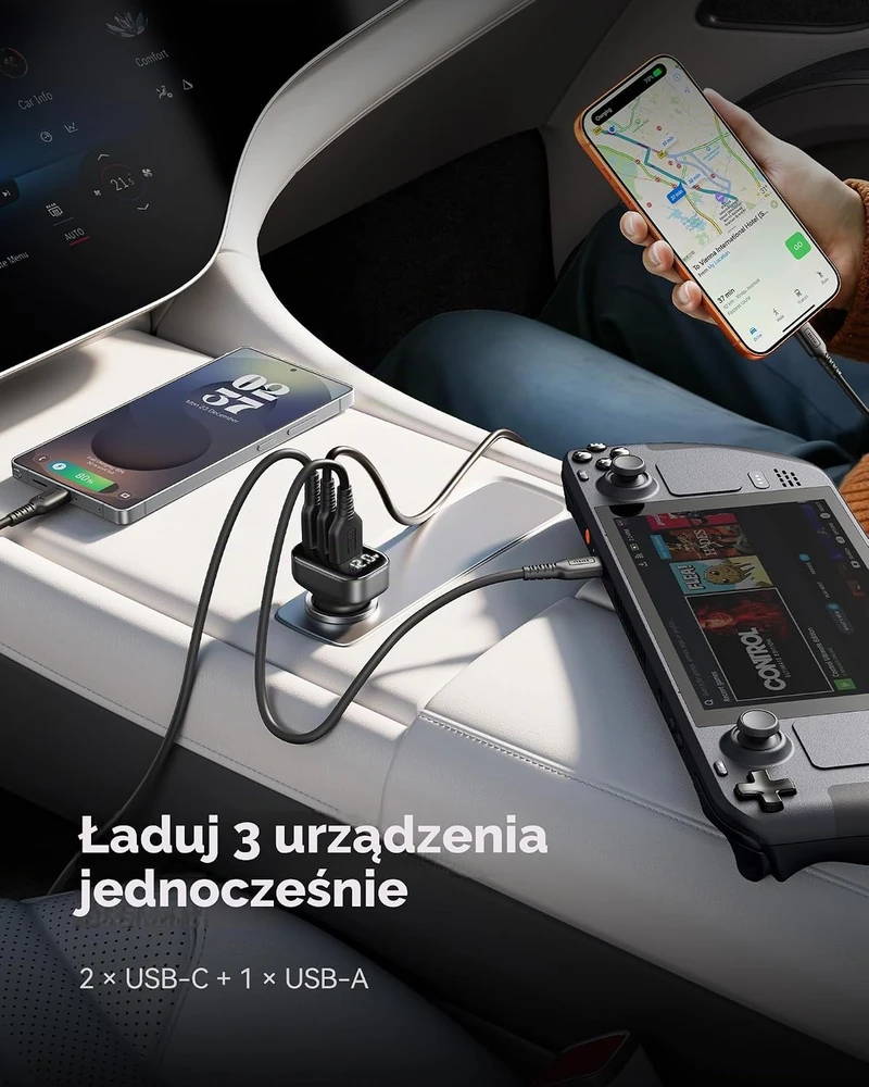 INIU automobilinis įkroviklis 90 W su 2 USB-C ir USB-A jungtimis, V201