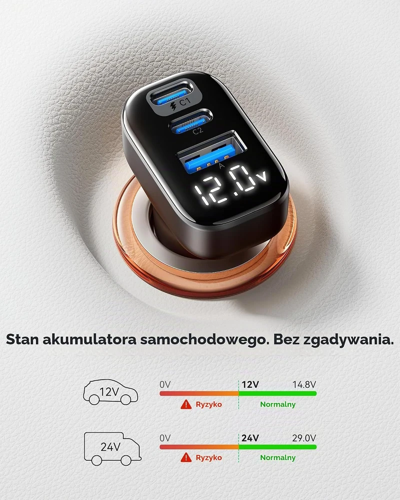 INIU automobilinis įkroviklis 90 W su 2 USB-C ir USB-A jungtimis, V201