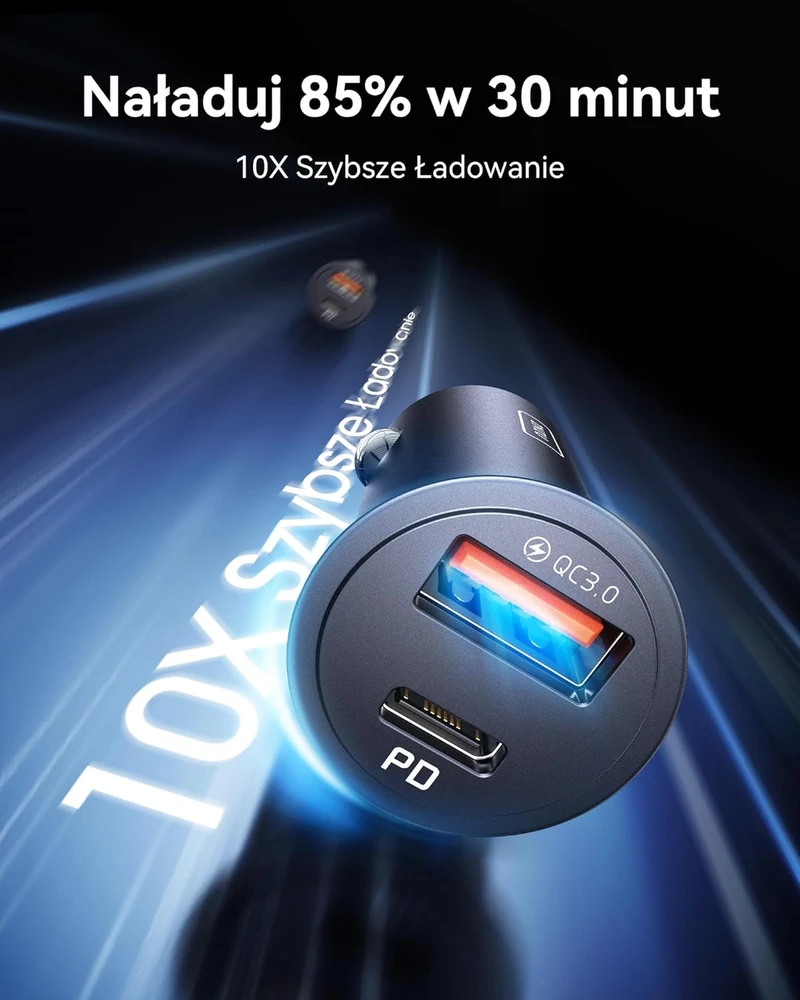 INIU automobilinis kroviklis 60 W, USB-C ir USB-A, PD 3.0, greitasis įkrovimas, metalinis, CI-710