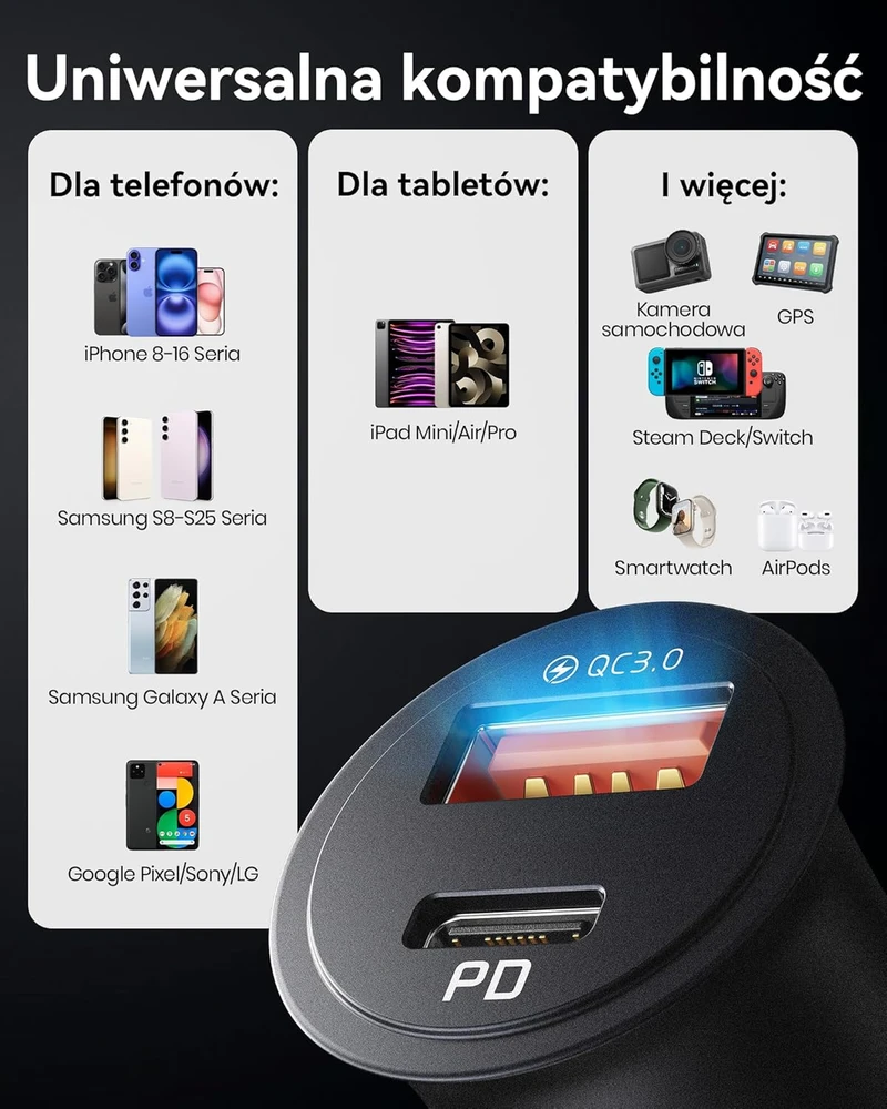 INIU automobilinis kroviklis 60 W, USB-C ir USB-A, PD 3.0, greitasis įkrovimas, metalinis, CI-710