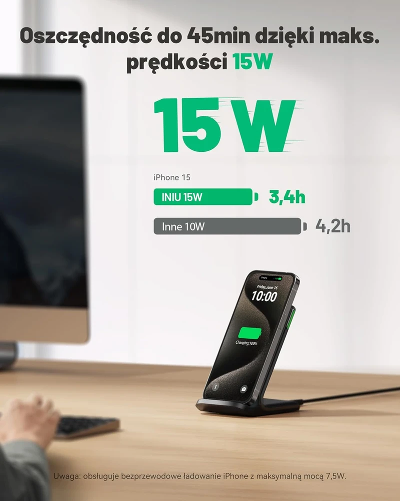 INIU belaidis įkroviklis-stovas Qi 15 W su USB-C jungtimi, 2 vnt., WI-211
