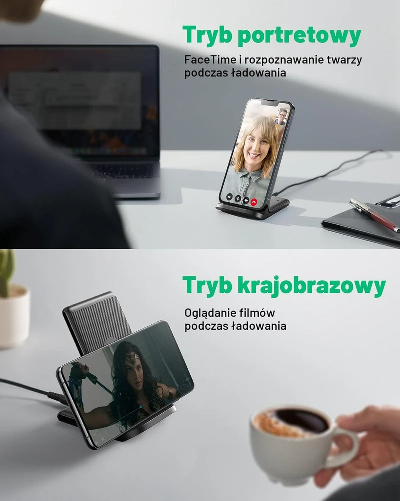 INIU belaidis kroviklis 15 W, Qi standaus tipo, su adaptacine LED lempute, juodas, WI-I211-1P